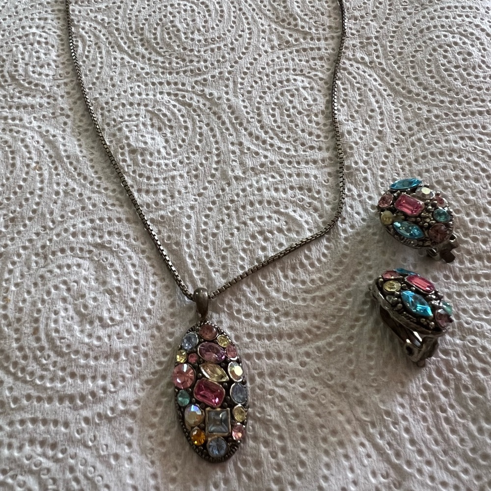 Crystal necklace and earrings set, sterling silver
